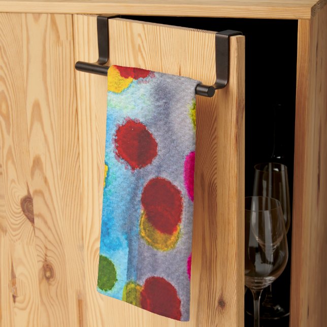 Blue polka dots watercolor abstract tea towel (Thirds Fold)