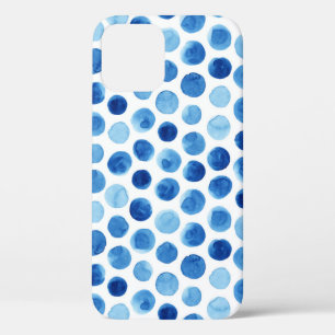 Blue polka dots, watercolor seamless pattern. iPhone 12 case