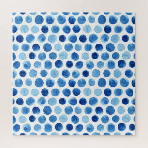 Blue polka dots, watercolor seamless pattern. jigsaw puzzle