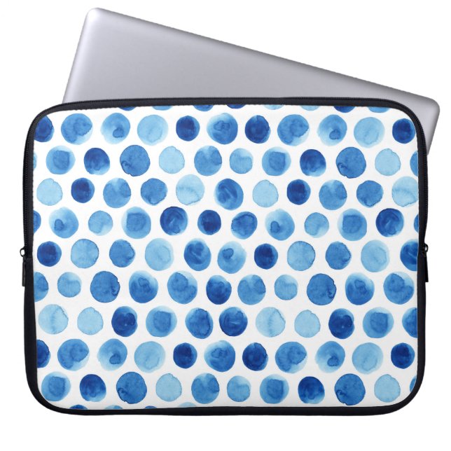 Blue polka dots, watercolor seamless pattern. laptop sleeve (Front)