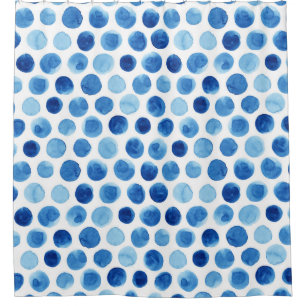 Blue polka dots, watercolor seamless pattern. shower curtain