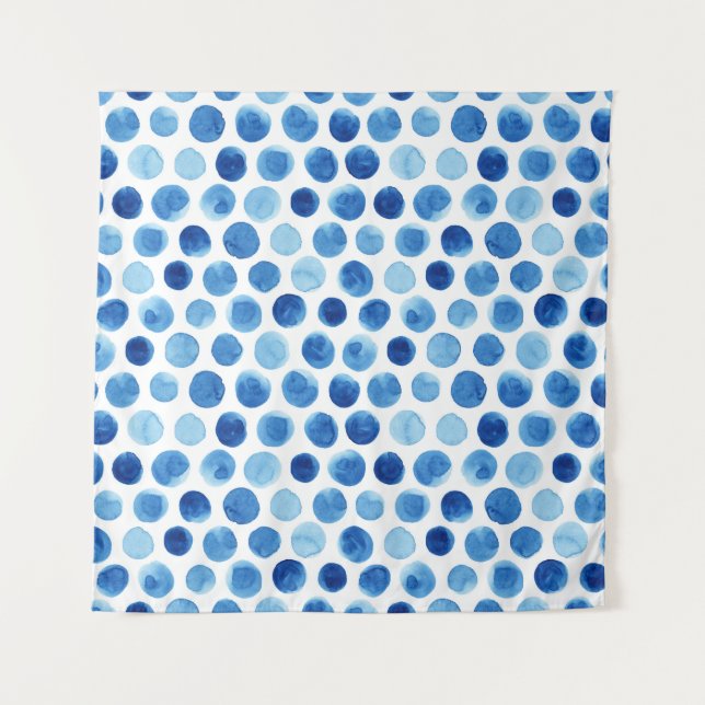 Blue polka dots, watercolor seamless pattern. tapestry (Front)