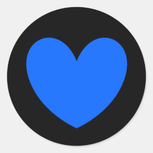 Blue polka hearts on black classic round sticker