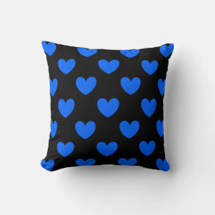 Blue polka hearts on black cushion