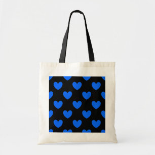 Blue polka hearts on black tote bag