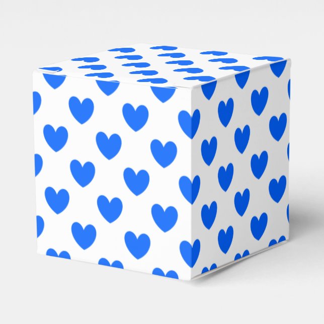 Blue polka hearts on white favour box (Front Side)