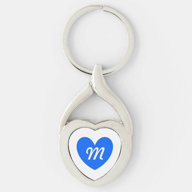 Blue polka hearts on white key ring (Front)