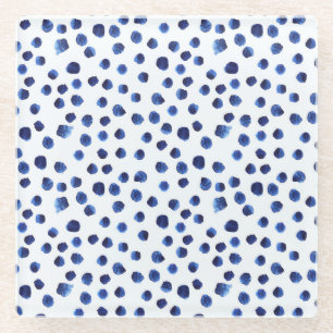 Blue Polka: Watercolor Dot Seamless. Glass Coaster