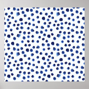 Blue Polka: Watercolor Dot Seamless. Poster