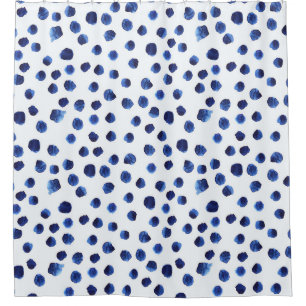 Blue Polka: Watercolor Dot Seamless. Shower Curtain