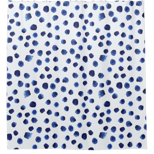 Blue Polka: Watercolor Dot Seamless. Shower Curtain (Front)