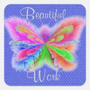 Blue Polkadot Butterfly Square Sticker