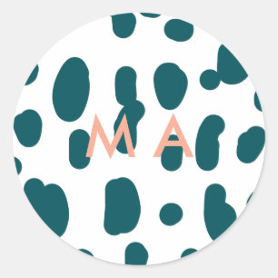 Blue polkadot orange pastel monogram man letter pa classic round sticker