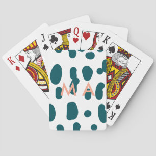 Blue polkadot orange pastel monogram man letter pa playing cards