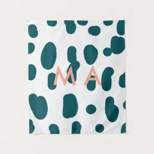 Blue polkadot orange pastel monogram man letter pa tapestry