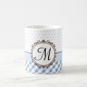 Blue Polkadots, Checks and Stripes with Monogram Coffee Mug