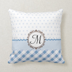 Blue Polkadots, Checks and Stripes with Monogram Cushion