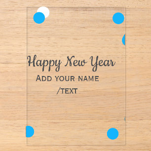 Blue polkadots happy new year add name messasimple acrylic invitations
