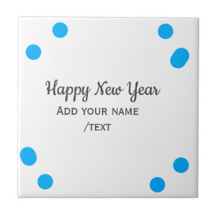 Blue polkadots happy new year add name messasimple ceramic tile