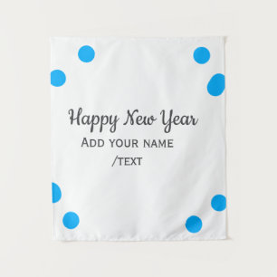 Blue polkadots happy new year add name messasimple tapestry