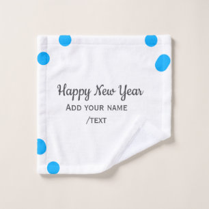 Blue polkadots happy new year add name messasimple wash cloth