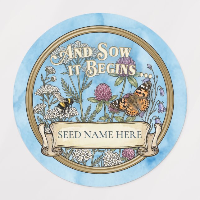 Blue Pollinator Seed Packet Sticker Custom Label  (Design 1)
