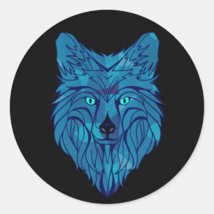 Blue Poly Wolf Head Classic Round Sticker