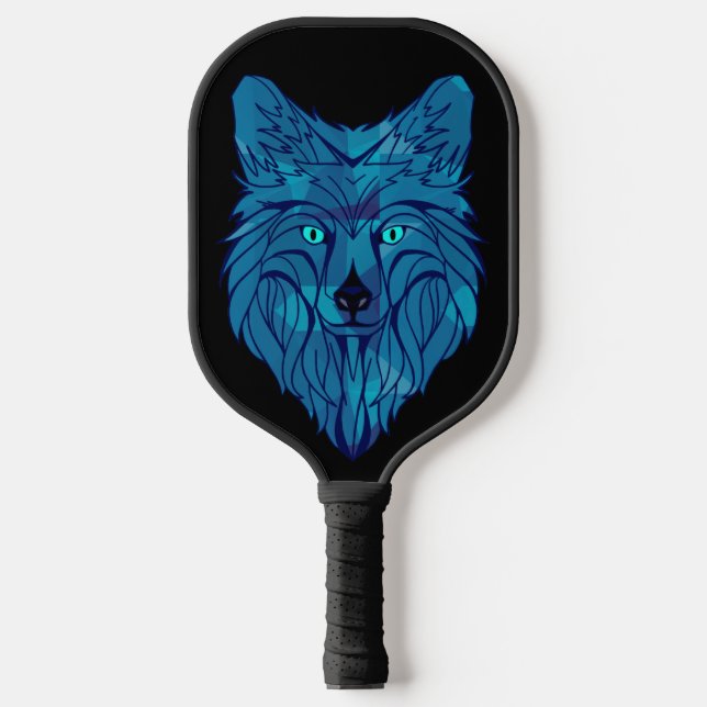 Blue Poly Wolf Head Pickleball Paddle (Front)