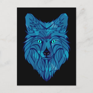 Blue Poly Wolf Head Postcard