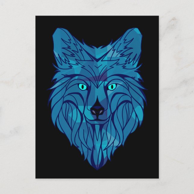 Blue Poly Wolf Head Postcard (Front)