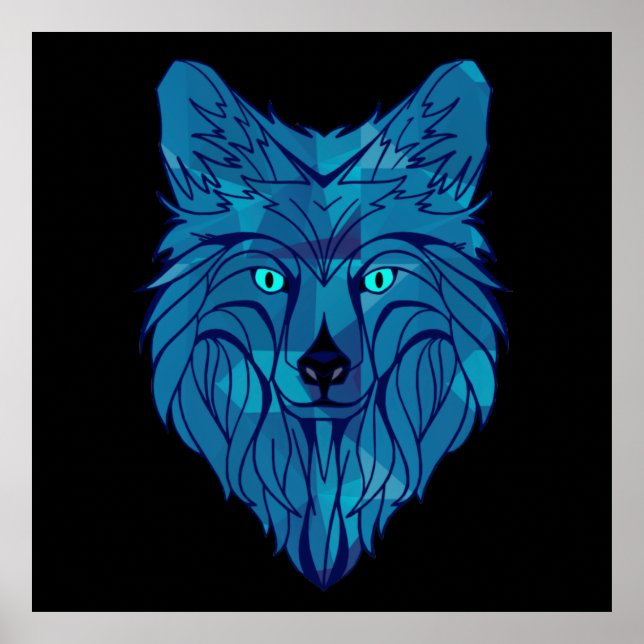 Blue Poly Wolf Head Poster (Front)