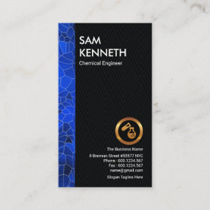 Blue Polygon Strip Simple Grey Damask Chemical Business Card