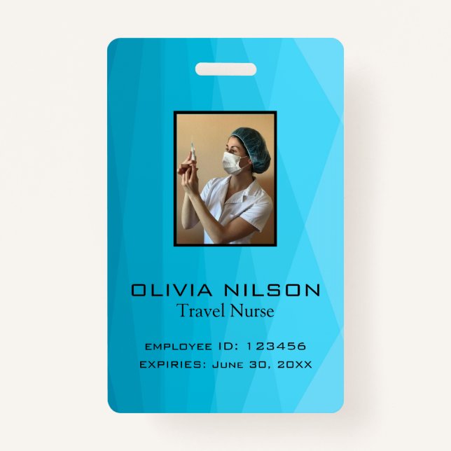 Blue Polygonal And Photo ID Badge (Front)