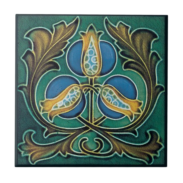 Blue Pomegranate Rustic Faux-Majolica Ceramic Tile (Front)