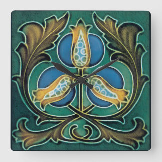Blue Pomegranate Rustic Faux-Majolica Square Wall Clock