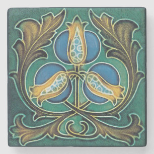 Blue Pomegranate Rustic Faux-Majolica Stone Coaster