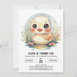 Blue Pond Duck Birthday Invitation