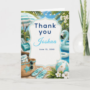 Blue Pool Party Boys Birthday Thank You Card