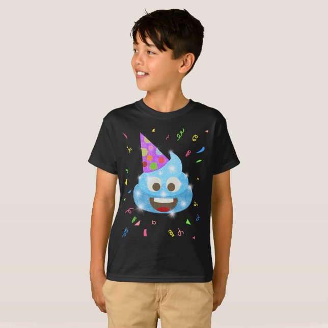 Blue Poop Funny Kids Emoji Birthday Party T-Shirt (Front Full)