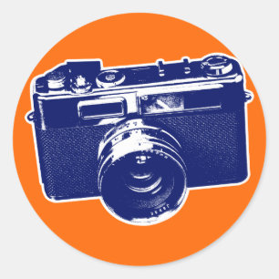 Blue Pop Art Camera Classic Round Sticker