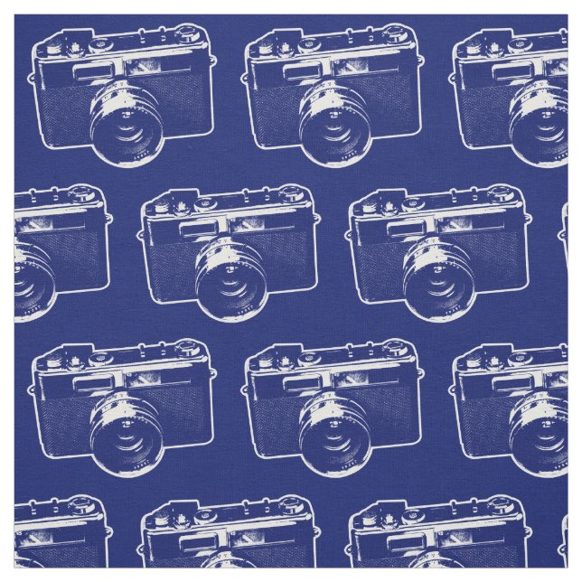 Blue Pop Art Camera Fabric (Swatch)