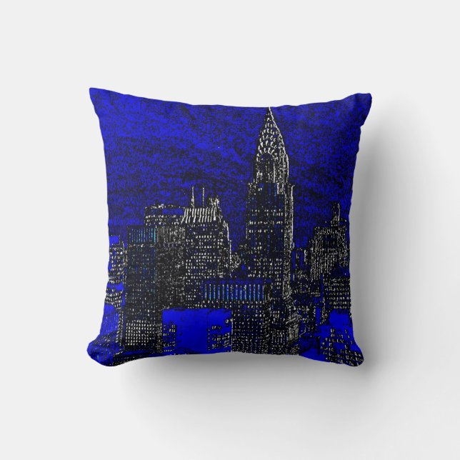 Blue Pop Art New York City Pillow (Front)