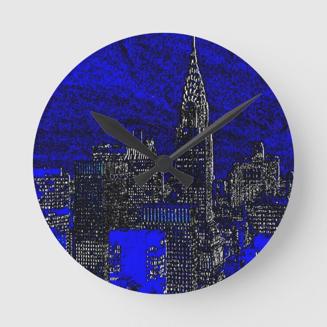 Blue Pop Art New York City Round Clock (Front)