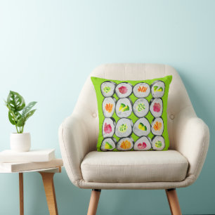 Blue pop art rose watercolor throw pillow