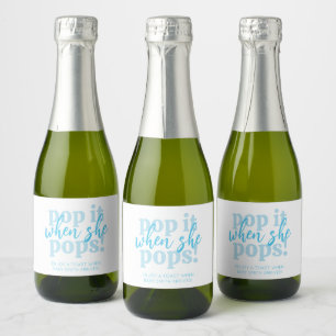 Blue Pop It When She Pops Baby Shower Favour Sparkling Wine Label