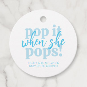 Blue Pop It When She Pops Baby Shower Gift Favour Tags