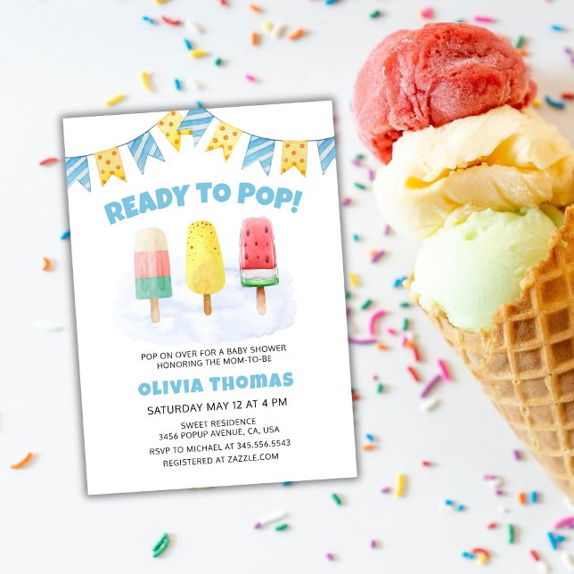 Blue Popcicle Ready To Pop Ice Cream Baby Shower  Invitation (Blue Popcicle Ready To Pop Ice Cream Baby Shower Invitation)
