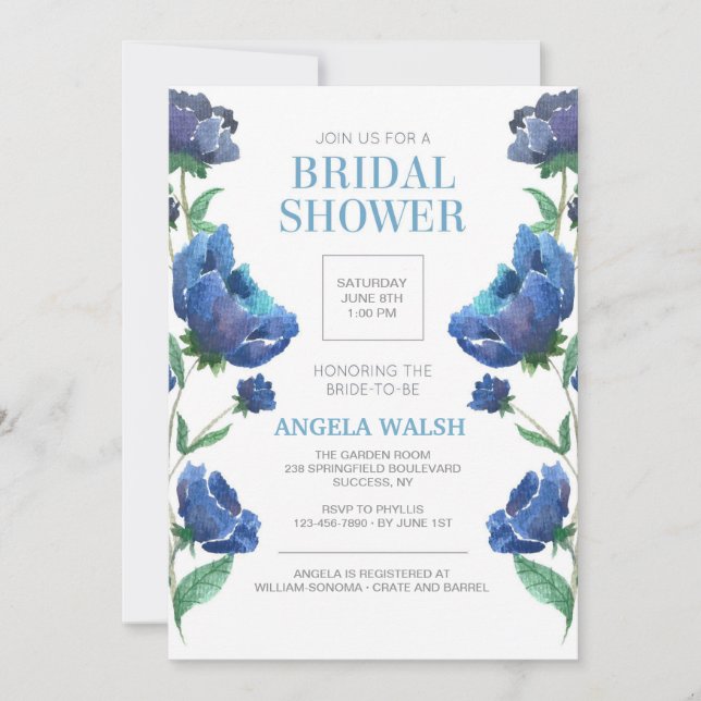 Blue Poppies Bridal Shower Invitation (Front)