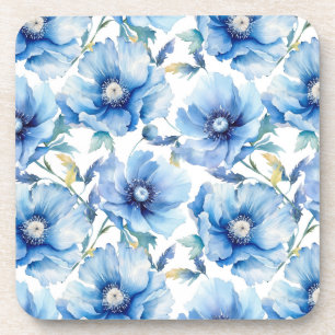 Blue Poppies flower pattern Coaster