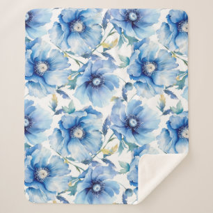 Blue Poppies flower pattern Sherpa Blanket